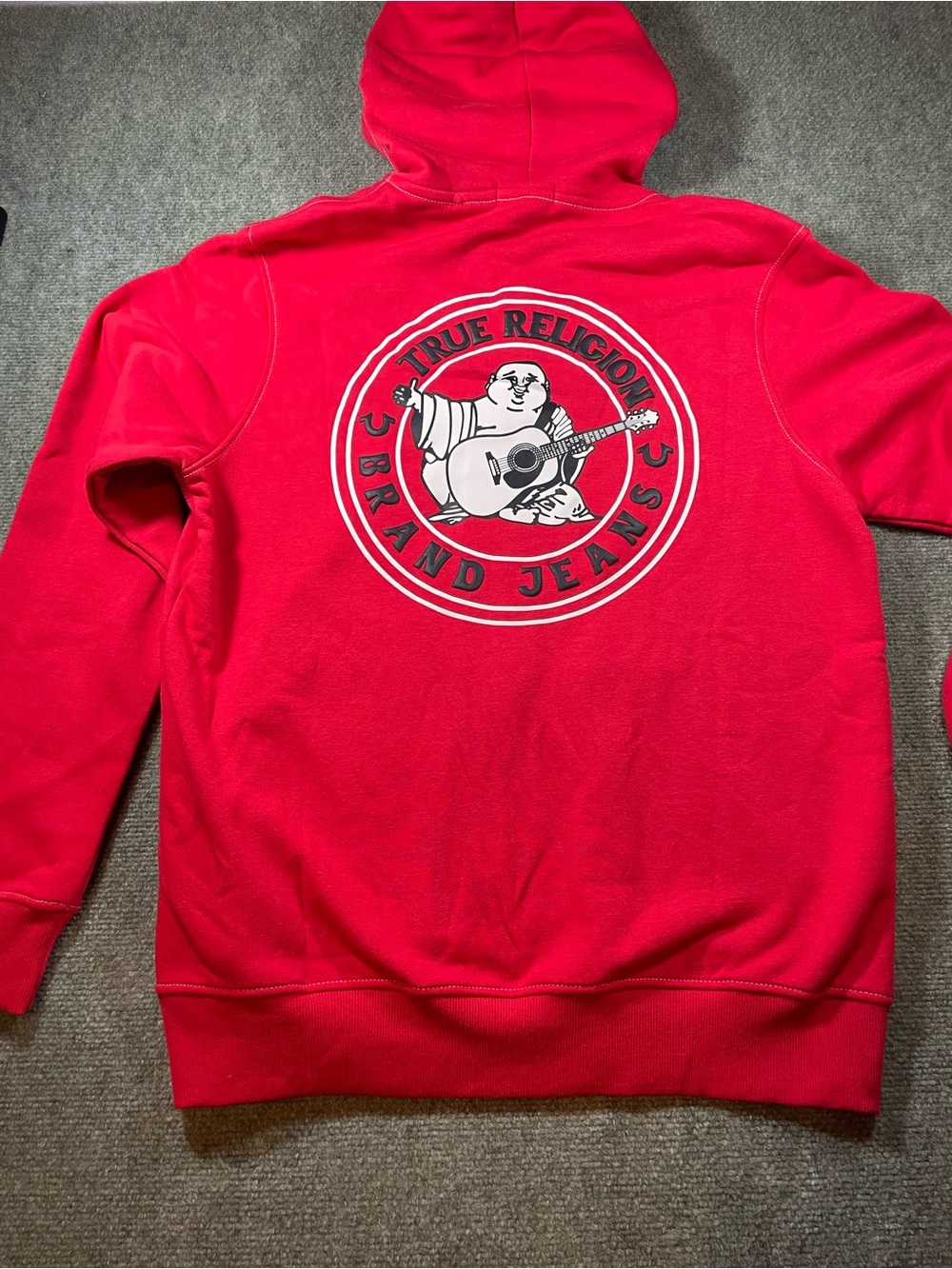 True Religion Men's Red Zip-Up Hoodie with Buddha Logo